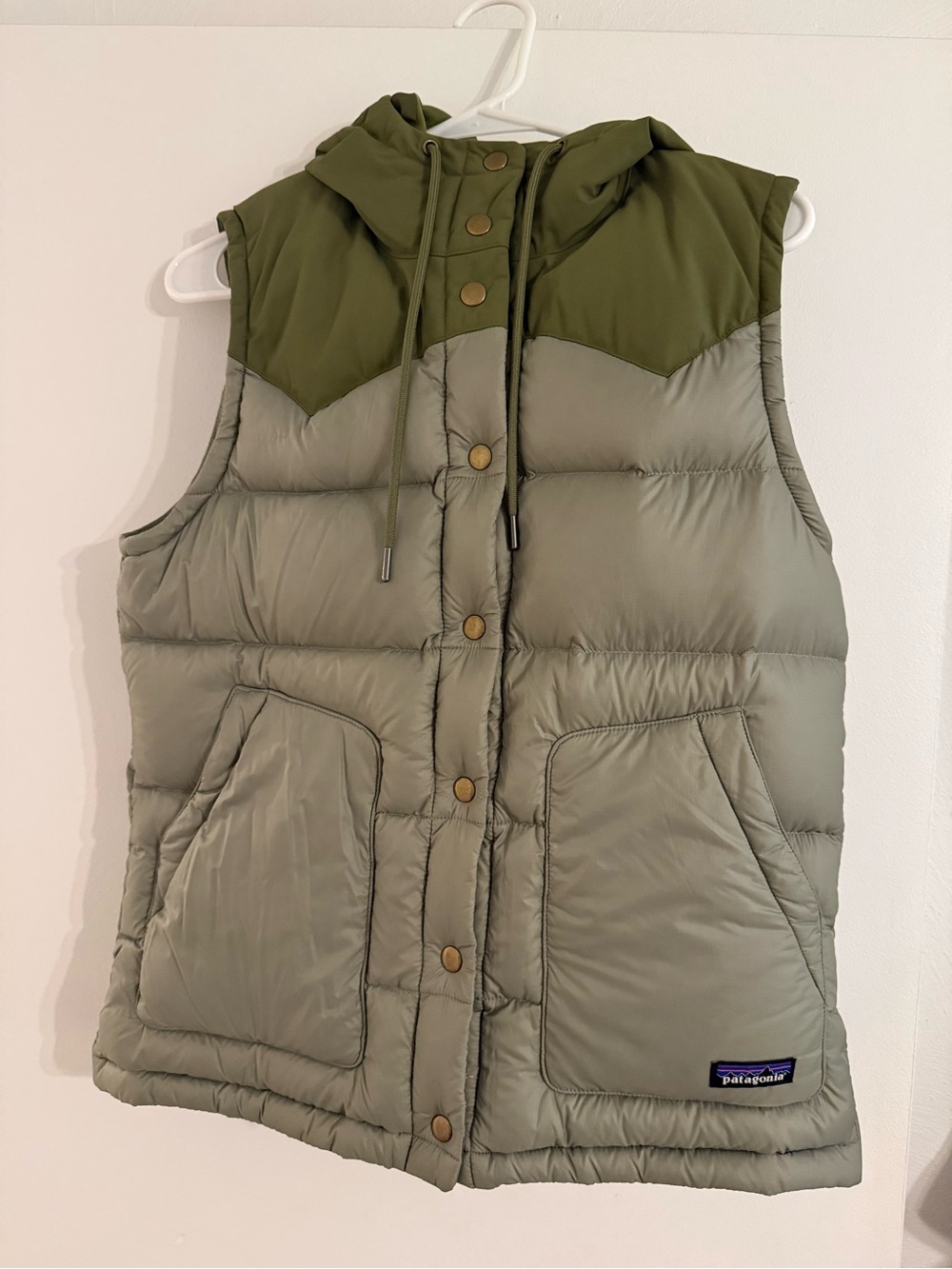 Patagonia Bivy vest Olive Green Jacket with Gray Floral Lining Size M